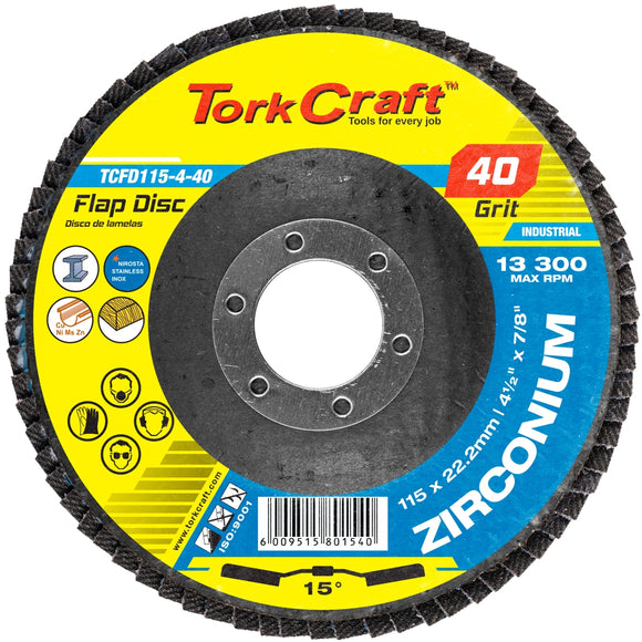 Image of a Tork Craft Flap Disc Zirconium 115mm 40 Grit Angled