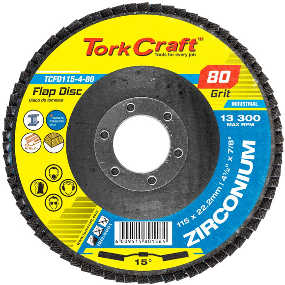 Image of a Tork Craft Flap Disc Zirconium 115mm 80 Grit Angled