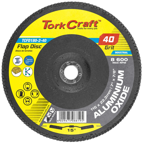 Image of a Tork Craft Flap Disc 180mm 15 Deg.angle 40 Grit A/O