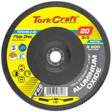 Image of a Tork Craft Flap Disc 180mm 15 Deg.angle 80 Grit A/O