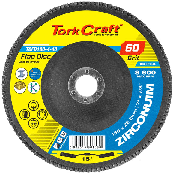 Image of a Tork Craft Flap Disc Zirconium 180mm 60 Grit Angled