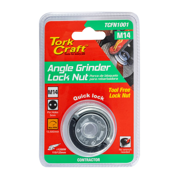 Image of a Tork Craft Flange Lock Nut M14 Tool Less Finger Tab Angle Grinder