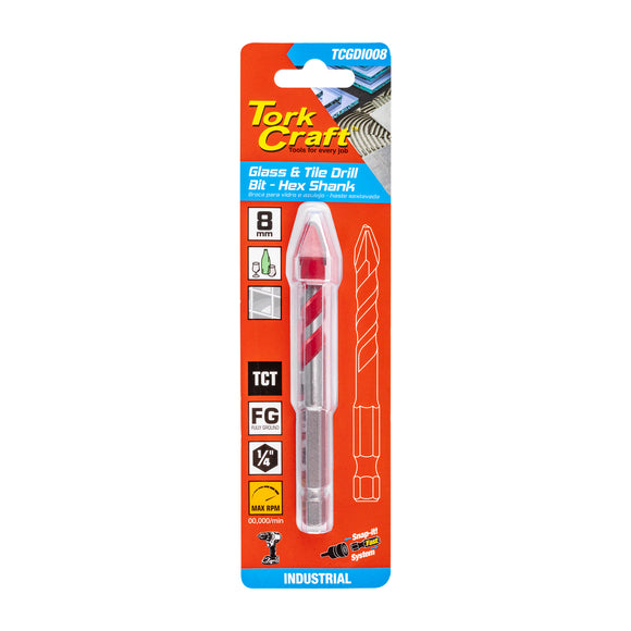 Image of a Tork Craft Glass & Tile Drill 8mm Hex Shank Industrial