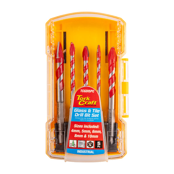 Image of a Tork Craft Glass & Tile Drill Flute Set 5pc 4/5/6/8/10mm In Plastic Case