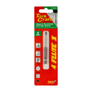 Image of a Tork Craft Glass & Tile Drill 4mm 4 Flute With Hex Shank