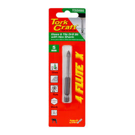 Image of a Tork Craft Glass & Tile Drill 5mm 4 Flute With Hex Shank
