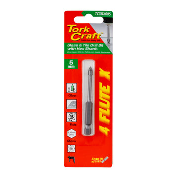 Image of a Tork Craft Glass & Tile Drill 5mm 4 Flute With Hex Shank