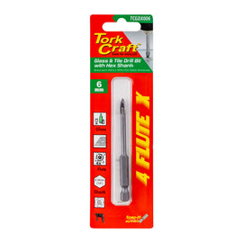 Image of a Tork Craft Glass & Tile Drill 6mm 4 Flute With Hex Shank