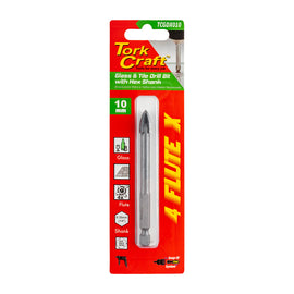 Image of a Tork Craft Glass & Tile Drill 10mm 4 Flute With Hex Shank