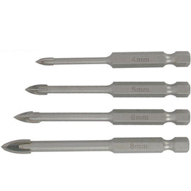 Image of a Tork Craft Glass & Tile Drill 4 Flute Set 4pc 4/5/6/8mm In Plastic Case
