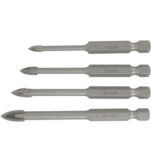 Image of a Tork Craft Glass & Tile Drill 4 Flute Set 4pc 4/5/6/8mm In Plastic Case