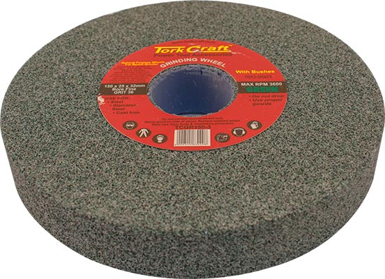 Image of a Tork Craft Grinding Wheel 150x25x32mm Bore Coarse 36 Grit with Bushes for Bench Grinders Green