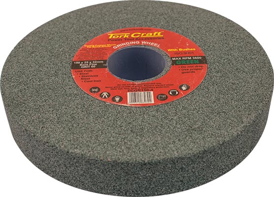 Image of a Tork Craft Grinding Wheel 150x25x32mm Bore Fine 60 Grit with Bushes for Bench Grinders Green