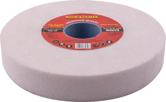 Image of a Tork Craft Grinding Wheel 150x25x32mm Bore Fine 60 Grit with Bushes for Bench Grinders White