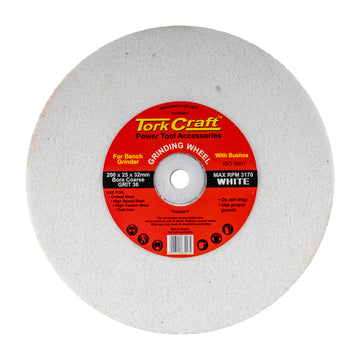 Image of a Tork Craft Grinding Wheel 200x25x32mm White Coarse 36 Grit with Bushes for Bench Grinders