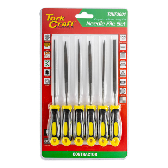 Image of a Tork Craft Needle File Set 6pc Flat/Round/square/tri-angle/taper Flat/half Round