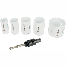 Image of a Tork Craft Hole Saw Set 6pce Bi-metal (22/25/32/35/51mm & 3/8 Hex Mandrel)