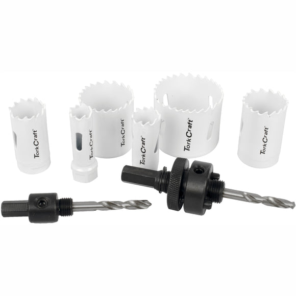 Image of a Tork Craft Holesaw Set 9pc In Alum Case Bi-metal 16 20 25 32 40 51mm