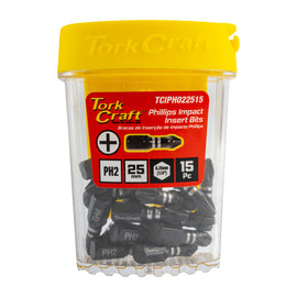 Image of a Tork Craft Bit Impact Philips 2 X 25mm Insert 15pc Tic Tac Case PH2 