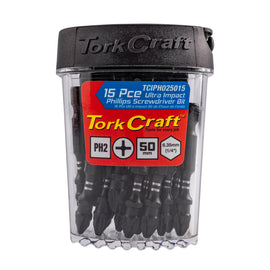 Image of a Tork Craft Bit Impact Philips 2 X 50mm Power 15pc Tic Tac Case PH2 