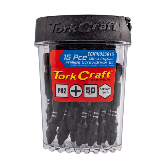 Image of a Tork Craft Bit Impact Philips 2 X 50mm Power 15pc Tic Tac Case PH2 