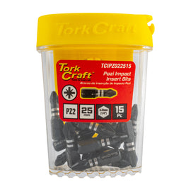 Image of a Tork Craft Bit Impact Pozi.2 X 25mm Insert 15pc Tic Tac Case Pz2