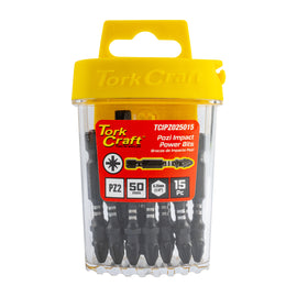 Image of a Tork Craft Bit Impact Pozi.2 X 50mm Insert 15pc Tic Tac Case Pz2