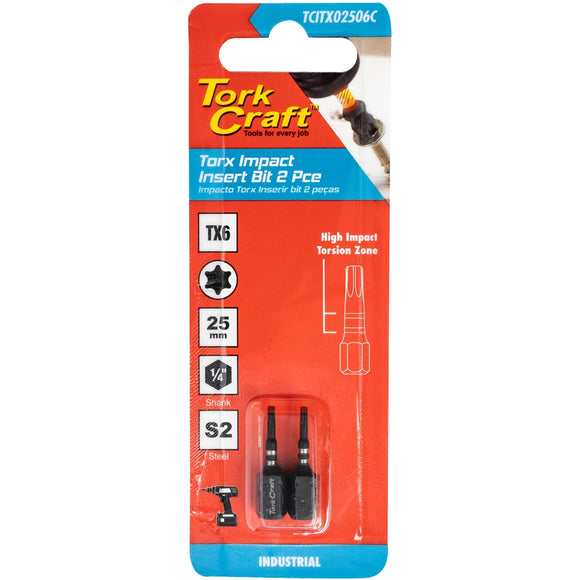 Image of a Tork Craft Torx Tx 6 Impact Insert Bit 25mm 2pc 