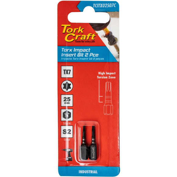 Image of a Tork Craft Torx Tx 7 Impact Insert Bit 25mm 2pc 