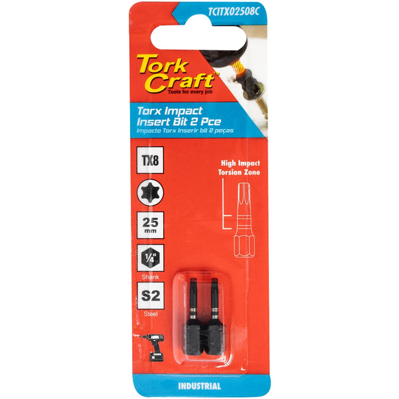 Image of a Tork Craft Torx Tx 8 Impact Insert Bit 25mm 2pc 