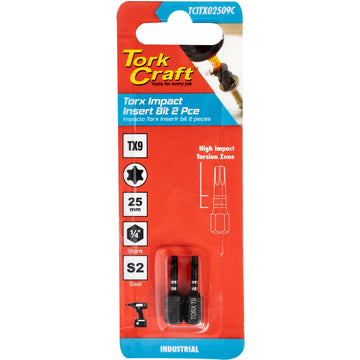 Image of a Tork Craft Torx Tx 9 Impact Insert Bit 25mm 2pc 