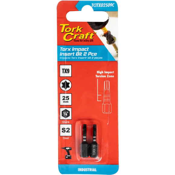 Image of a Tork Craft Torx Tx 9 Impact Insert Bit 25mm 2pc 