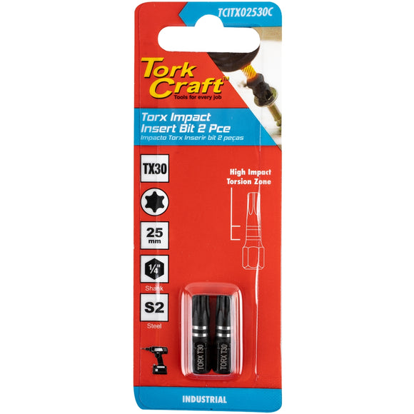 Image of a Tork Craft Torx Tx 30 Impact Insert Bit 25mm 2pc 