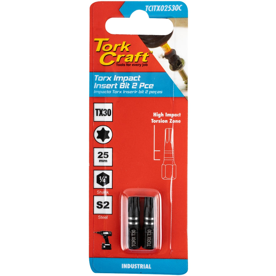 Image of a Tork Craft Torx Tx 30 Impact Insert Bit 25mm 2pc 