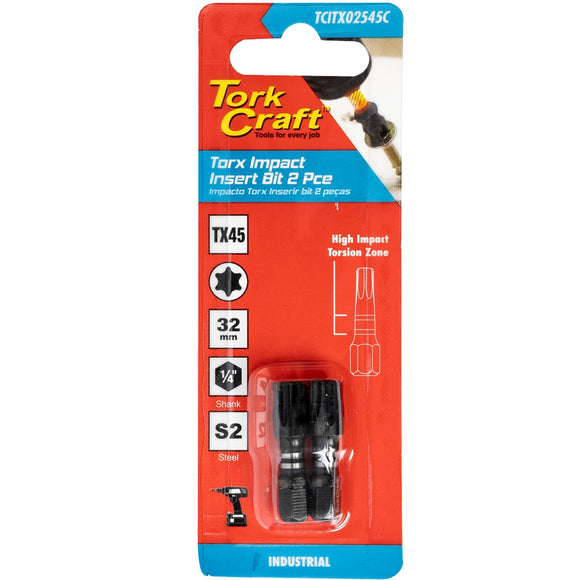 Image of a Tork Craft Torx Tx 45 Impact Insert Bit 25mm 2pc 