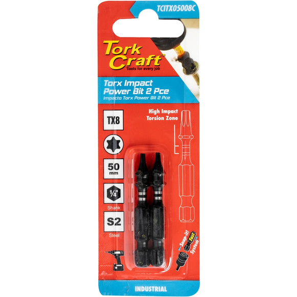 Image of a Tork Craft Torx Tx 8 Impact Power Bit 50mm 2pc 