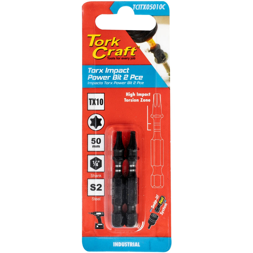 Image of a Tork Craft Torx Tx 10 Impact Power Bit 50mm 2pc 