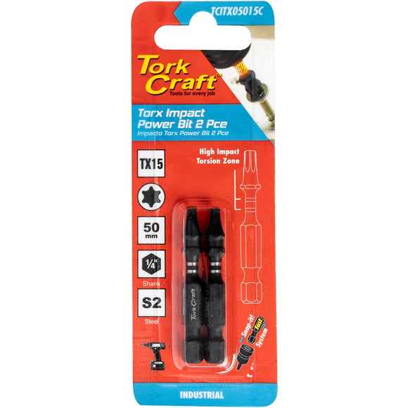 Image of a Tork Craft Torx Tx 15 Impact Power Bit 50mm 2pc 