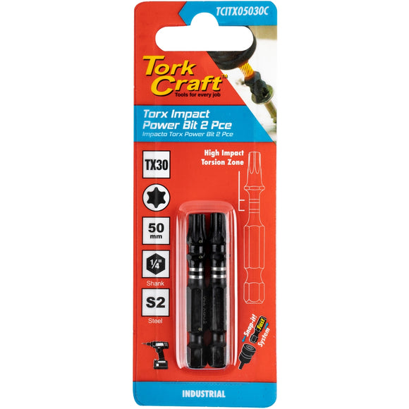 Image of a Tork Craft Torx Tx 30 Impact Power Bit 50mm 2pc 