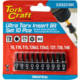 Image of a Tork Craft Torx Impact 10pc Insert Bit Set (t8, T10, T15, T20x2, T25x2, T27, T30,