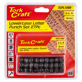 Image of a Tork Craft Letter Punch Set 8mm (a-z) Lower Case 27pc Black Finish