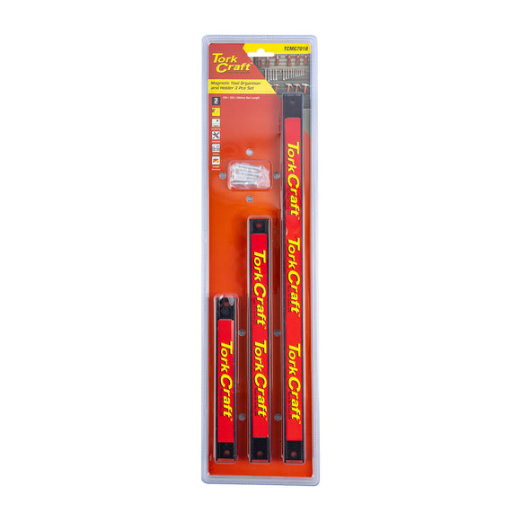 Image of a Tork Craft Magnetic Tool Rail Holder 3pce Set Organiser 200 305 460mm Bar Length