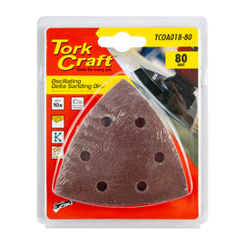 Image of a Tork Craft Oscillating Sandpaper A/O 93mm 10pc Delta Shape 80 Grit