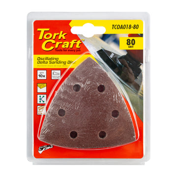 Image of a Tork Craft Oscillating Sandpaper A/O 93mm 10pc Delta Shape 80 Grit