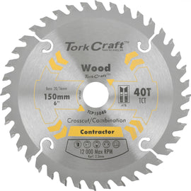 Image of a Tork Craft Blade Contractor 150 X 40t 20/16 Circular Saw TCT