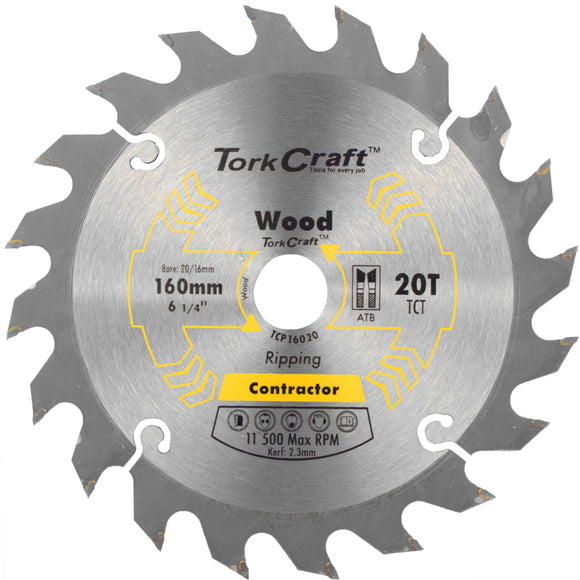 Image of a Tork Craft Blade Contractor 160 X 20t 20/16 Circular Saw TCT