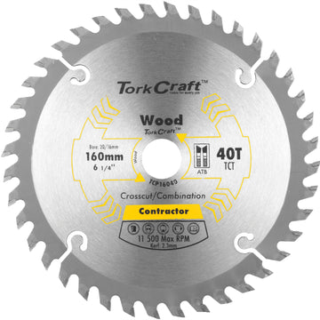 Image of a Tork Craft Blade Contractor 160 X 40t 20/16 Circular Saw TCT