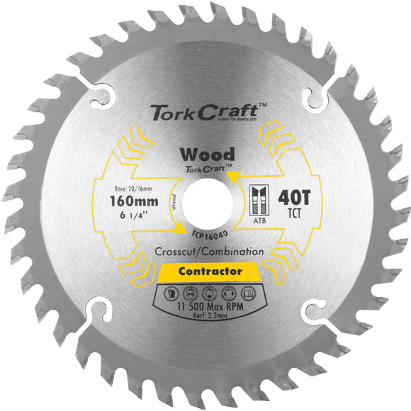 Image of a Tork Craft Blade Contractor 160 X 40t 20/16 Circular Saw TCT