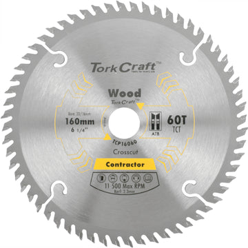 Image of a Tork Craft Blade Contractor 160 X 60t 20/16 Circular Saw TCT