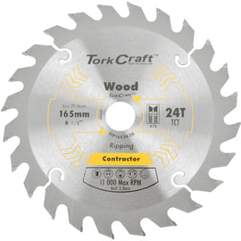 Image of a Tork Craft Blade Contractor 165 X 24t 20/16 Circular Saw TCT